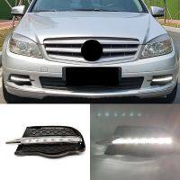 รถกระพริบรถ LED ไฟวิ่งกลางวันที่ครอบไฟตัดหมอก DRL สำหรับ Mercedes-Benz C-Class W204 2008 2009 2010แสงหมอกสีขาว