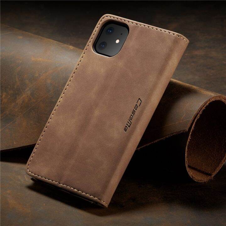 เคสโทรศัพท์แบรนด์-caseme-สำหรับ-iphone-12-11-pro-xs-max-xr-x-8-7-6-plus-se-2020สีน้ำตาลโทรศัพท์ฝาพับเป็นฐานกระเป๋าสตางค์หนังซองใส่บัตร