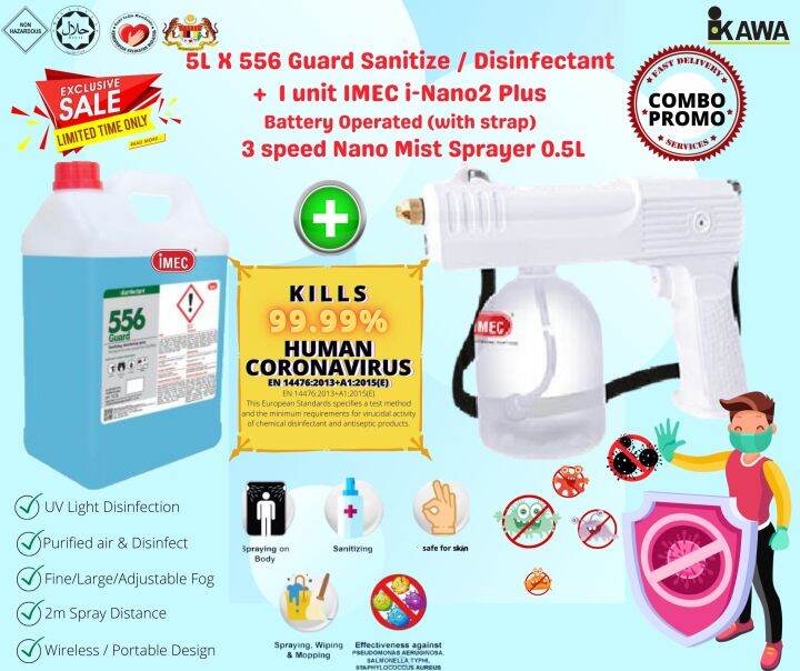 COMBO I-NANO GUN + SURFACE SANITIZER & DISINFECTANT IMEC 556 Guard, 5L ...