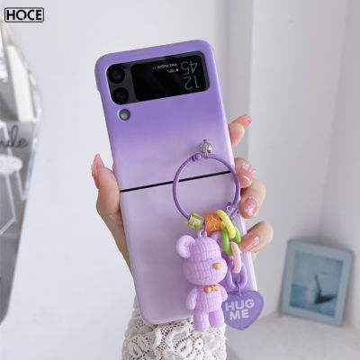 HOCE INS เคสโทรศัพท์จี้รูปหมีการ์ตูนหมีสำหรับ Samsung Galaxy Z Flip 4 Flip 3 5G ฝาครอบป้องกันพีซีแบบแข็งไล่ระดับสีสำหรับ Zflip3เคส Zflip4