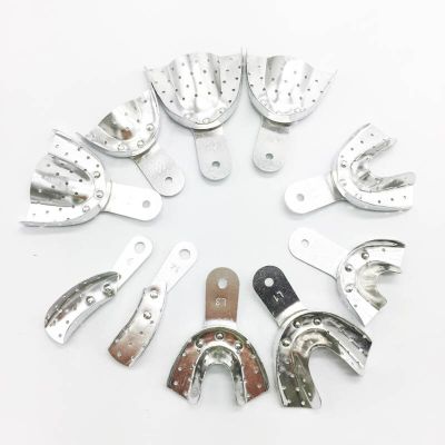 10 Pcs Dental Aluminum Impression Tray Bite Denture Instrument Trays With Holes