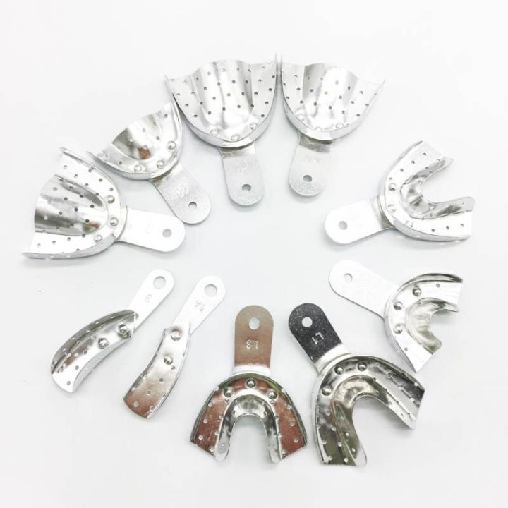 10-pcs-dental-aluminum-impression-tray-bite-denture-instrument-trays-with-holes