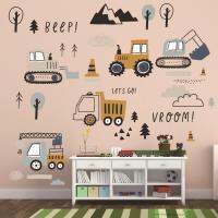 Cartoon Engineering Vehicles Wall Door Stickers Excavator Construction Truck Car Window Sticker Kids Favor Bedroom Decoration