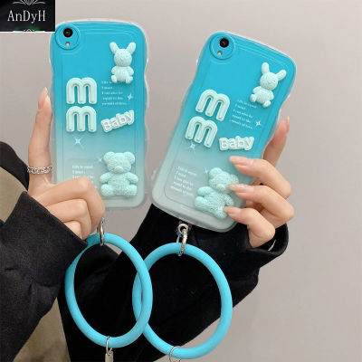 AnDyH New Design For Vivo Y1S Y91C Case 3D Cute Bear+Solid Color Bracelet Fashion Premium Gradient Soft Phone Case Silicone Shockproof Casing Protective Back Cover