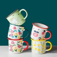 Nordic Ceramic Retro Coffee Mug Simple Small Flower Office Teacups Creative Imitation Enamel Milk Juice Cup Household Drinkware