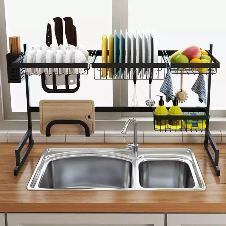 Over Sink Dish Drying Rack, 304 Stainless Steel Kitchen Supplies 2 Tier  Storage Shelf Dishes Drainer Utensils Holder, Space Saver 