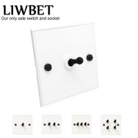 LIWBET White Color Wall Switch And Metal Panel 2 Way Light Switch With Black Round Copper Toggle Switch And Europe Wall Socket