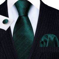 ♝ Fashion Luxury Green Solid100 Silk Tie Gifts For Men Suit Wedding Geometric Tie Barry.Wang NeckTies Hanky Sets Business LN-5317