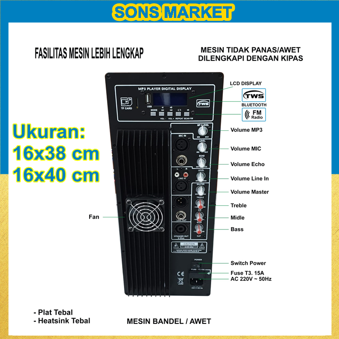 POWER KIT MESIN KIT SPEAKER AKTIF USB BLUETOOTH 1000 WATT TWS ECHO BASS