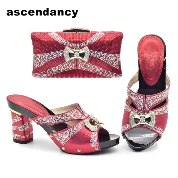 Italian Matching Shoes and Bag Set Decorated With Rhinestone 