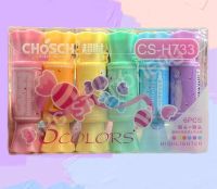 CHOSCH H733-6 ปากกาเน้นข้อความ ไฮไลท์ 2 หัว สีพาสเทล แคนดี้ 1 ชุดมี 6 สี Candy pastel highlighter ปากกา ปากกาไฮไลท์