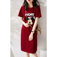 2022 Korean Fashion Women Cute Cartoon Loose A-Line Long Sleeve Midi Dresses 2022 New Plus Size Color Matching Mid-length Hooded T-shirt Dress