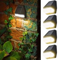 New 4pcs LED Solar Wall Lights Outdoor Solar Fence Lamp Waterproof Solar Powered Sunlight Street Step Light for Garden Light