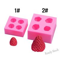 【Ready Stock】 ◑ C14 4 cavity 3D strawberry silicone mold cake decoration mold fondant chocolate diy baking tool