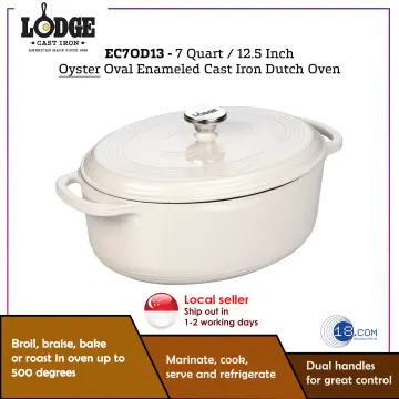 Lodge EC7OD13 7 Qt. Round Oyster White Porcelain Enameled Cast