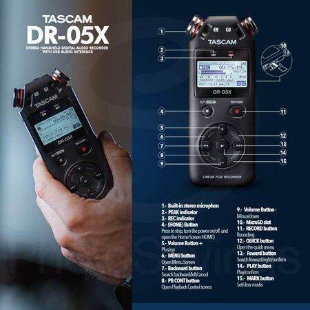 สินค้าขายดี-tascam-dr-05x-stereo-handheld-digital-audio-recorder-and-usb-audio-interface-เครื่องบันทึกเสียงดิจิตอล-รับประกันศูนย์-ที่ชาร์จ-แท็บเล็ต-ไร้สาย-เสียง-หูฟัง-เคส-ลำโพง-wireless-bluetooth-โทรศ