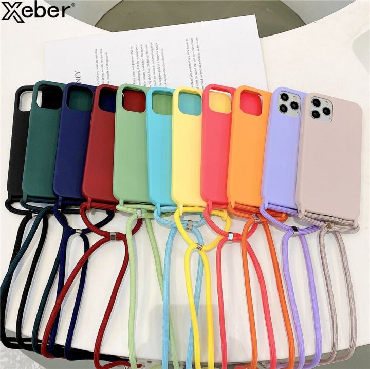 สินค้าใหม่ในสต็อก-crossbody-lanyard-สร้อยคอ-carry-hang-strap-เคสโทรศัพท์สำหรับ-iphone-14-12-13-11-pro-max-mini-xs-xr-x-8-7-plus-ซิลิโคน-candy-cover