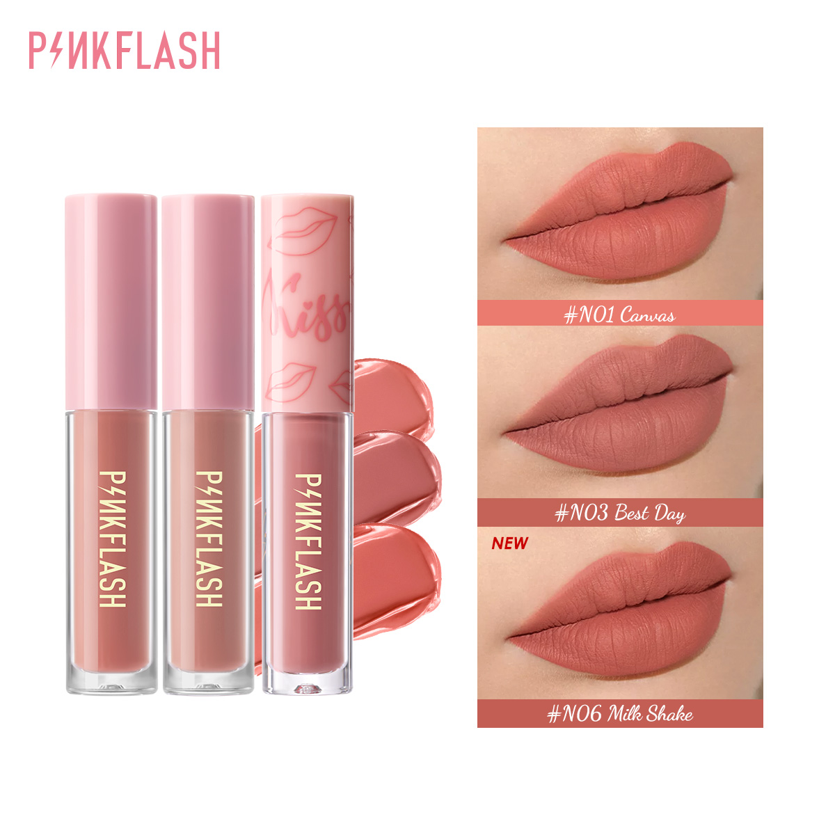 PINKFLASH # OhMyKiss 3pcs Soft Matte VE Moisturizing Long lasting Liquid Lipstick Set