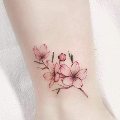 Tattoo stickers leg female cover birthmark waterproof female long-lasting flower ankle arm wrist sticker antique peach blossom 5 sheets