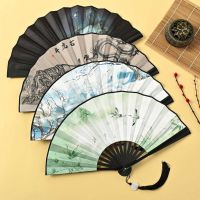 ?? [Fast delivery] Hanfu fan for boys Chinese style 8-inch plastic fan with tassel pendant Chinese fashion folding fan childrens silk cloth ancient style tear-resistant