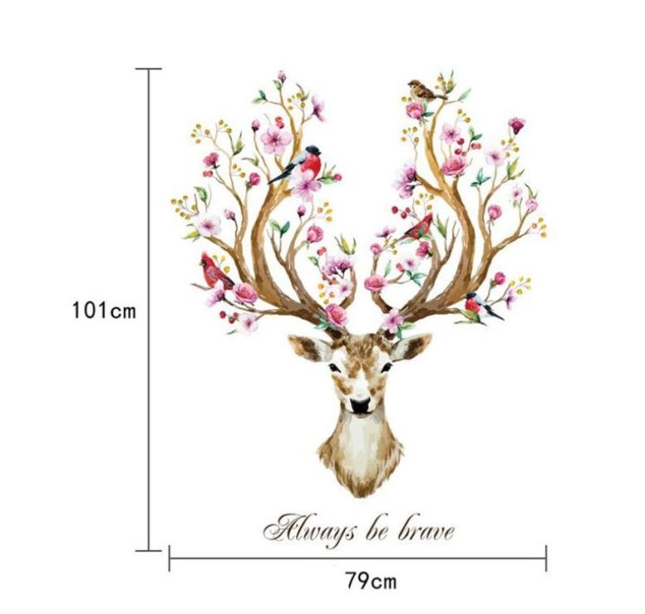 diy-sika-deer-head-flowers-wall-stickers-for-living-room-art-vinyl-wall-decals-for-kids-baby-home-decor-adesivo-de-parede