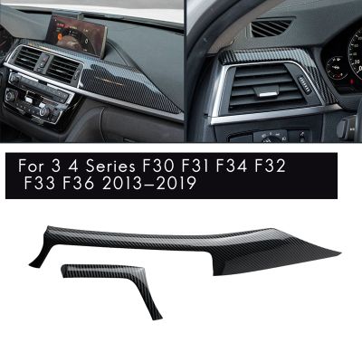 For-BMW 3 4 Series F30 F31 F32 F34 2013-2019 Carbon Fiber Central Dashboard Strip Trim+Left Air Vent Outlet Cover Trim