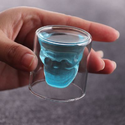 Double-layered Transparent Skull Head Coffee Mug Crystal Glass Cup for Home Bar Club Whiskey Wine Vodka and Beer Wine Glass cup