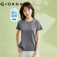 GIORDANO Women T-Shirts Sorona Stretch Lettuce Edge Summer Tee Short Sleeve Crewneck Embroidery Comfort Casual Tshirts 05323441