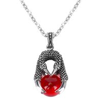 10X Stainless Steel Pendant Necklace CZ Red Dragon Claws Bead Gothic Men ,23 Inch Chain