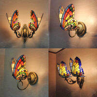 Tiffany Butterfly Wall Lights Colour Glass Creative Lamp Bedroom Nightlight European Pastoral Wall Decor Led Wall Light