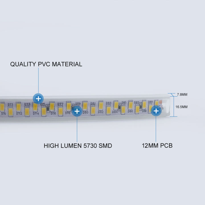 แถบไฟledแสงกันน้ำ5730-ip67-ac220v-smd-180leds-m-20เมตร10เมตร5เมตร3เมตรsuper-brightแสงที่มีความยืดหยุ่นสำหรับห้องพักบ้านบันไดทางเดินห้องครัวที่อาศัยอยู่ในร่มกลางแจ้ง