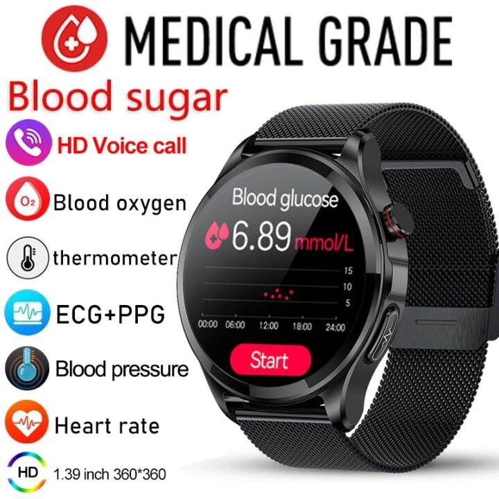 นาฬิกาอัจฉริยะจอecg-ระดับน้ำตาลในเลือดใหม่สำหรับผู้ชายนาฬิกาวัดอุณหภูมิร่างกายวัดความดันโลหิตโทรผ่านบลูทูธสุขภาพ2023