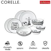 Corelle ชุด เซตจานชาม ลาย Peanuts Snoopy จำนวน 12 ชิ้น/C-03-12-SPB/TH