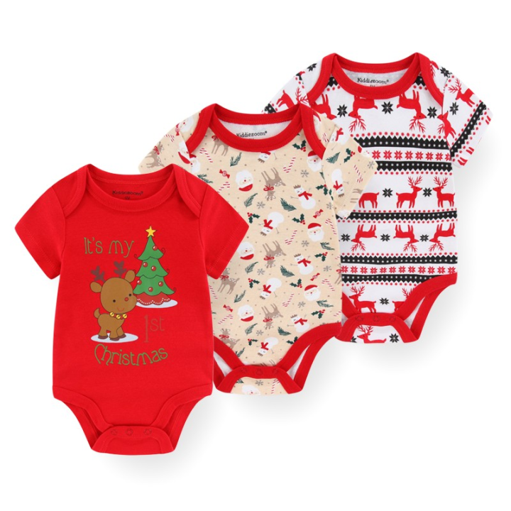 Kiddiezoom Baby Christmas Moose set Baby jumpsuit button short sleeve ...