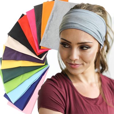 【YF】 Women Headband Solid Color Wide Turban Stretchy Knitted Cotton Sport Yoga Hairband Twisted Knotted Headwrap Hair Accessories