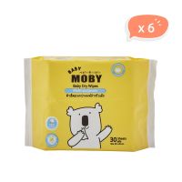 PU ผ้าเช็ดทำความสะอาด Moby ผ้าเช็ดอเนกประสงค์ 30 แผ่น (6 ห่อ) ทิชชู่เปียก กระดาษทิชชู่เปียก กระดาษเปียก