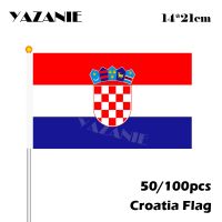 YAZANIE 14x21cm 50/100pcs Croatia Polyester Hand Flag High Quality Small Plastic Pole Flag World Cup Fans Banner for Sport Event