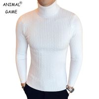 Autumn Winter Mens Turtleneck Pullovers Warm Solid Color Sweater Slim Pullover Men Knitted Sweater