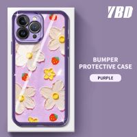 YBD【ด้วยเลนส์ฟิล์ม】เคสโทรศัพท์ iPhone 15ProMAX 15 14 13 12 11 Pro MAX 15Plus 14Plus 15Pro 14Pro 13Pro 12Pro 11Pro โทรศัพท์กรณีซิลิโคนภาพวาดสีน้ำมันดอกไม้รูปแบบสาวสไตล์โทรศัพท์กรณี