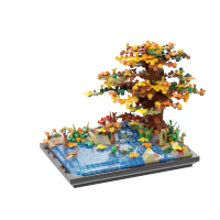 Gobricks MOC Mini Street City View Tree On A Lake Autumn Building Block ของเล่นเพื่อการศึกษาอิฐเกมสำหรับเด็กวันเกิด Gift