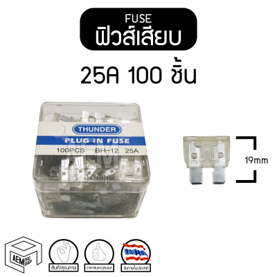 ฟิวส์ 25A 12V/24V รถยนต์ บรรทุก ฟิวเสียบ ฟิวส์เสียบ Standard Automotive fuse (1 กล่อง 100 ชิ้น) ฟิวส์รถยนต์