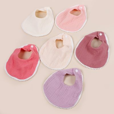6Pcs/Set Double Layer Cotton Muslin Baby Bibs Polyester Edge Dorp Shape Saliva Towel With Button for Children Kids Burp Cloth
