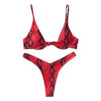 ผู้หญิงเซ็กซี่ไมโครบิกินี่ชุดนีออนงูชุดว่ายน้ำ Push Up Underwire Beachwear