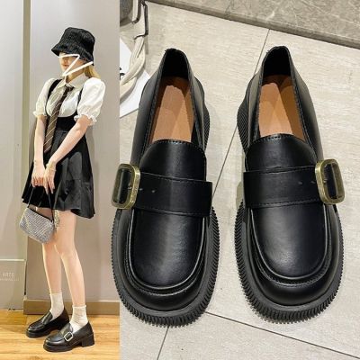 Autumn/winter 2021 new buckles with low side with small leather shoes slip-on loafers for womens shoes leisure shoes single shoe