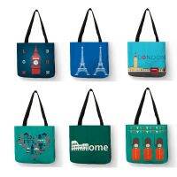 High Quality Linen Shoulder Bag London Big Ben Tower Rome Print Tote Bag Fashion Ladies Women Casual Beach Shopping Bag Handbags