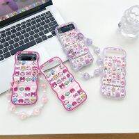 เคสโทรศัพท์สร้อยข้อมือลวดลาย Sanrio ลายการ์ตูนสำหรับ Samsung Galaxy Z Flip 4 3ฝาหลังเป็นลอนแบบนิ่มใสกันกระแทก