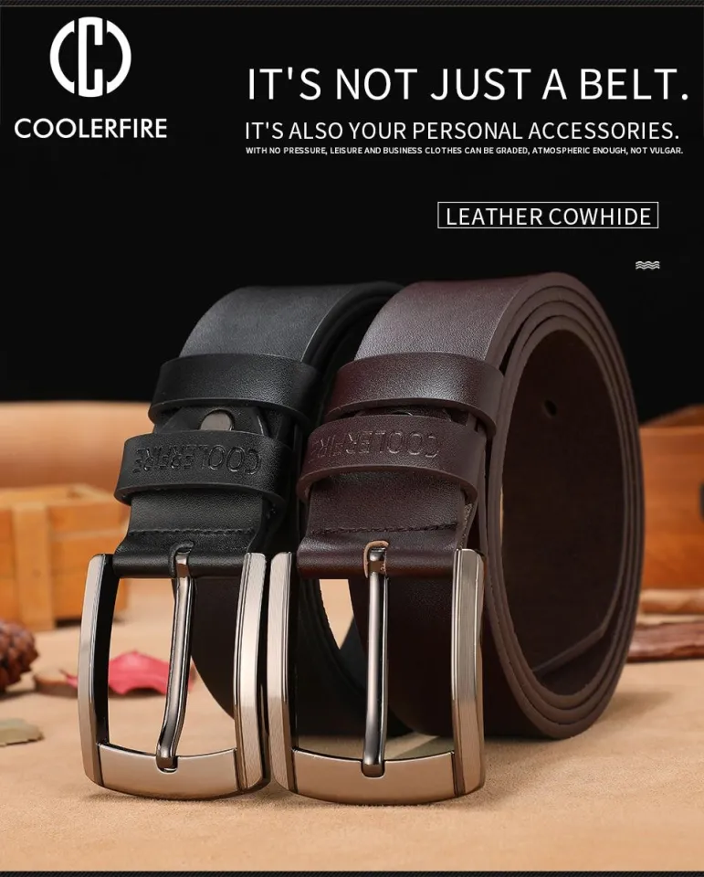 ccoolerfire Men Genuine Leather Belts Cowboy Wide Buckle Belts for Men Brand  Luxury Leisure Vintage Jeans Strap at  Men's Clothing store