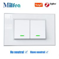 ใหม่ Tuya สวิทช์ไฟติดผนังอัจฉริยะ Zigbee สวิตช์ปุ่มกดไร้สาย100-240V 1/2/3แก๊งควบคุมระยะไกลทำงานร่วมกับ Alexa Google Home