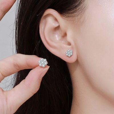 Smyoue 3mm Full Moissanite Studs Earrings for Women 7 Stones Sparkling Flower Wedding Jewelry S925 Sterling Silver Earring GRA