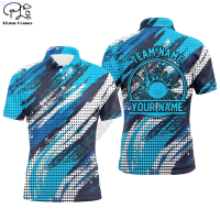 【high quality】  Mens Blue 3d Bowling Ball Printed Polo Shirt